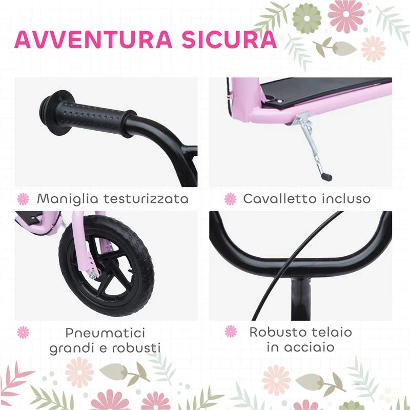 MONOPATTINO PER BAMBINI 5-12 ANNI CON FRENO POSTERIORE E MANUBRIO REGOLABILE, 120X52X80-88 CM, ROSA - Image 5