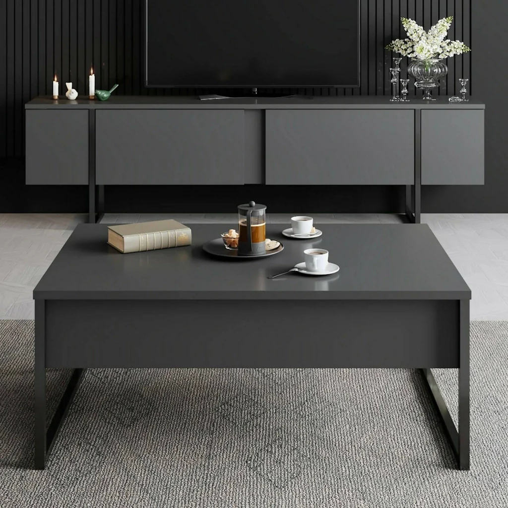 Mornasco, set Mobili da Soggiorno Modulabile, Nero Antracite - Image 2