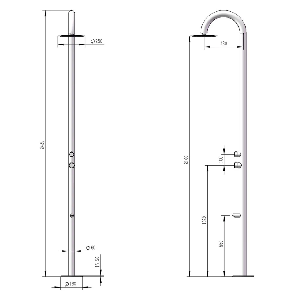 MPC Doccia da esterno per piscina inox acciaio inox 316L predisposizione acqua calda-fredda soffione anticalcare fissaggio C-BOX MX1007-INOX - Image 3