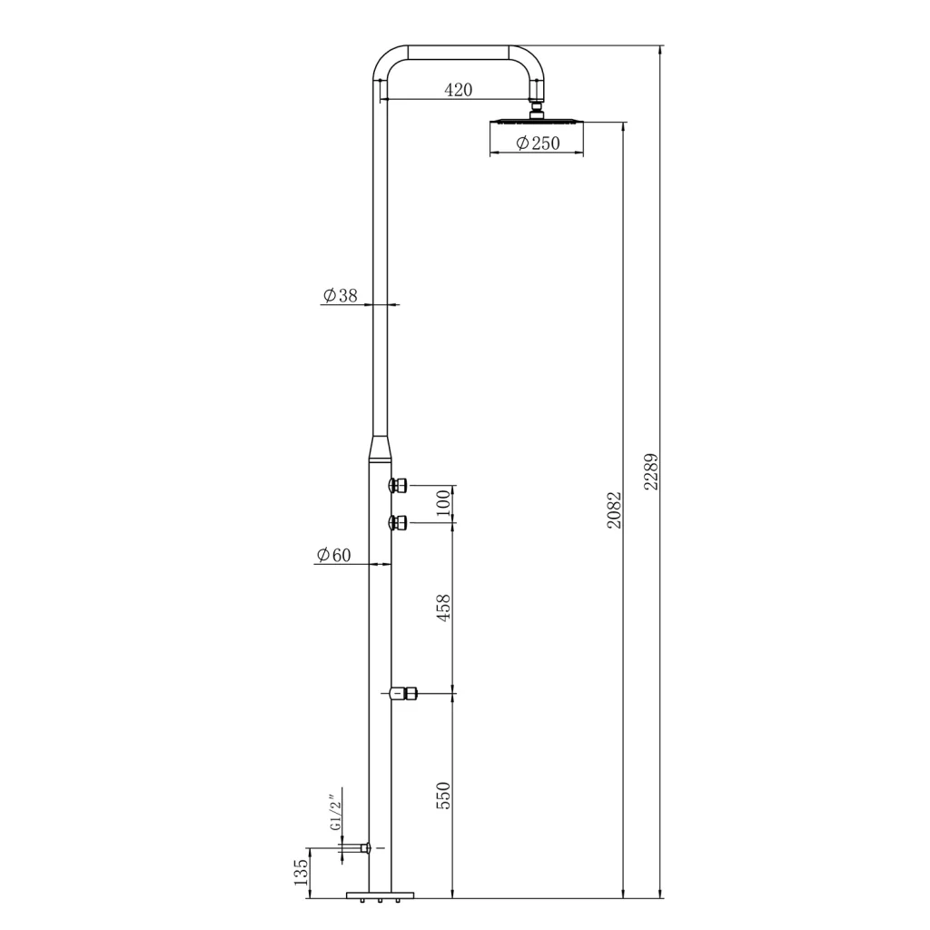 MPC Doccia piscina outdoor inox acciaio inox 316L con soffione 25 cm e lavapiedi pulsanti temporizzati indipendenti ingresso acqua dal basso MX3038DT-INOX - Image 3
