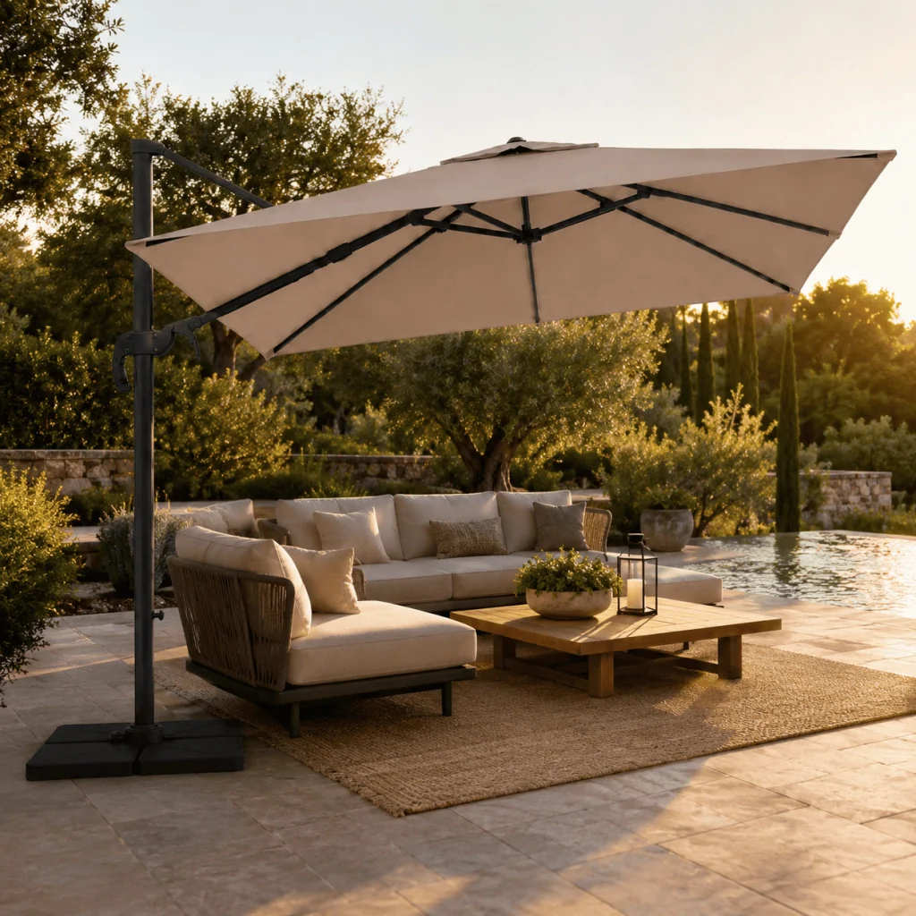 Ombrellone 3x4 M Con Braccio Retrattile Per Giardino Esterni Piscina Gazebo Terrazze Bar Hotel Struttura In Acciaio Inossidabile Rotabile 360° Telo 180 G/M2 Impermeabile Resistente Ai Raggi UV Tortora - Image 3