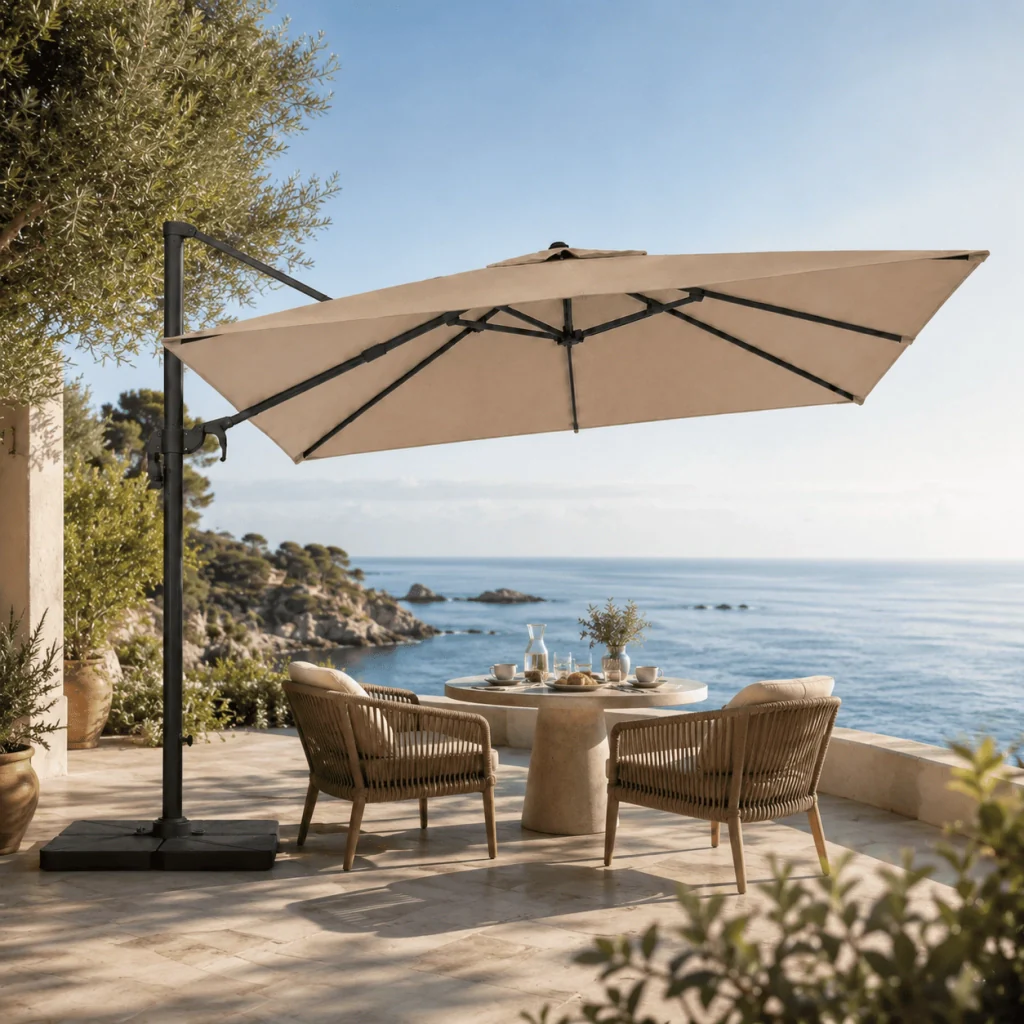 Ombrellone 3x4 M Con Braccio Retrattile Per Giardino Esterni Piscina Gazebo Terrazze Bar Hotel Struttura In Acciaio Inossidabile Rotabile 360° Telo 180 G/M2 Impermeabile Resistente Ai Raggi UV Tortora - Image 4