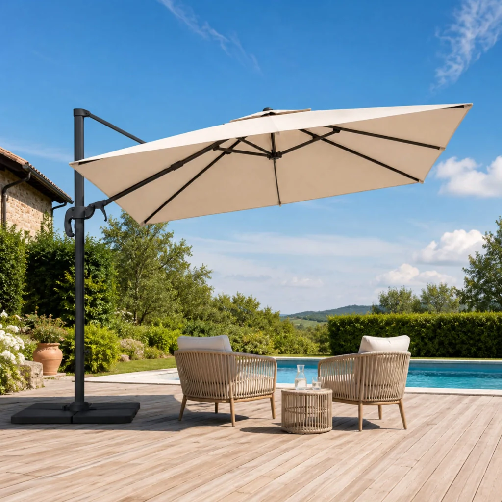 Ombrellone 3X4 M Per Esterni Piscina Gazebo Terrazze Bar Hotel Con Braccio Retrattile In Acciaio Inossidabile Braccio Rotabile 360° Telo In Poliestere Impermeabile Resistente Ai Raggi UV Beige - Image 3