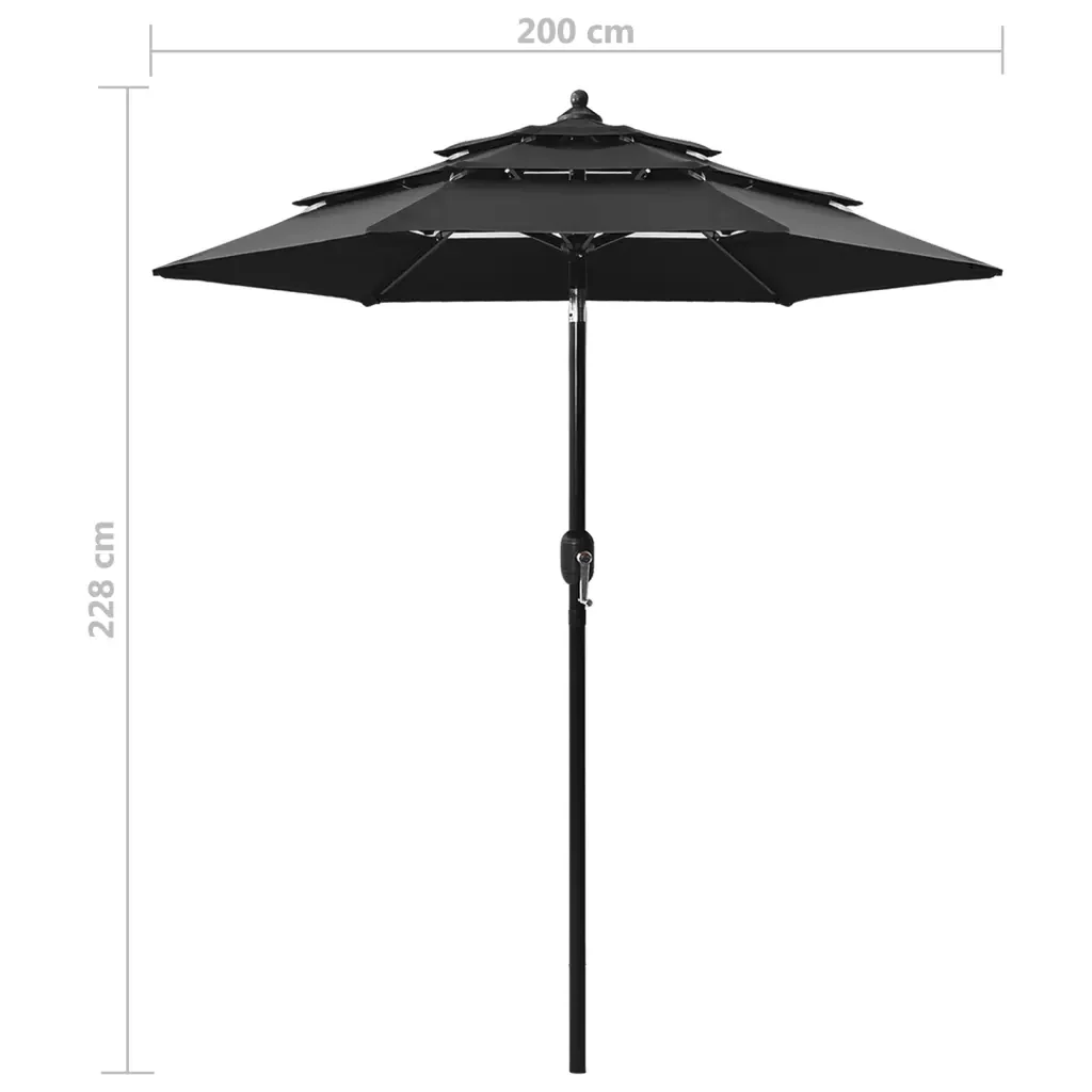 Ombrellone a Sbalzo 3 Livelli Palo Alluminio 2 m Nero 313858 - Image 7