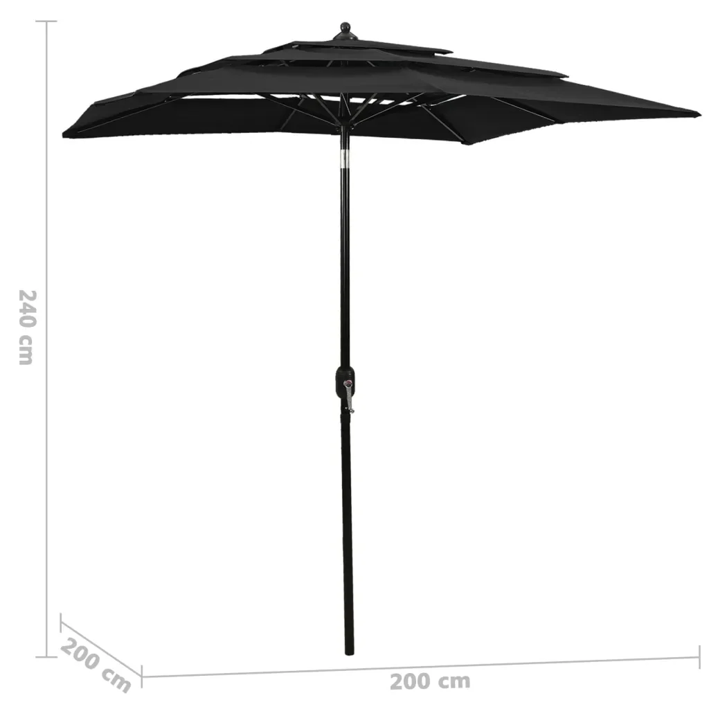 Ombrellone a Sbalzo 3 Livelli Palo Alluminio 2x2 m Nero 313850 - Image 5
