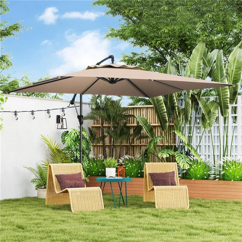OMBRELLONE A BRACCIO 3X3 M CON COPERTURA REGOLABILE E BASE A CROCE IN METALLO E POLIESTERE COLOR CACHI - Image 6