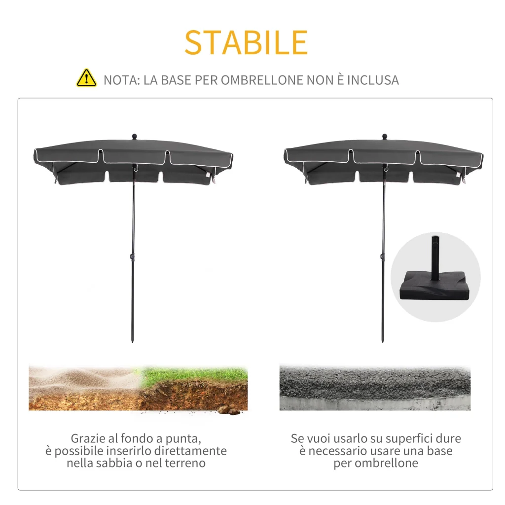 Ombrellone da Giardino 2x1.25 m Palo Ø28 mm in Alluminio Inclinabile Grigio Scuro - Image 6