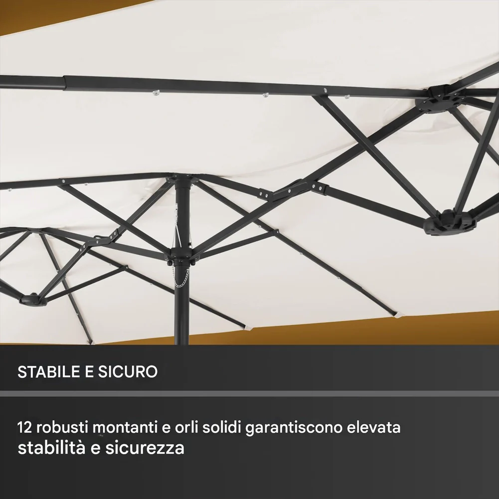 Ombrellone Doppio 4.6 Metri con Base e Luci da Giardino Rivestimento Anti UV - Image 5