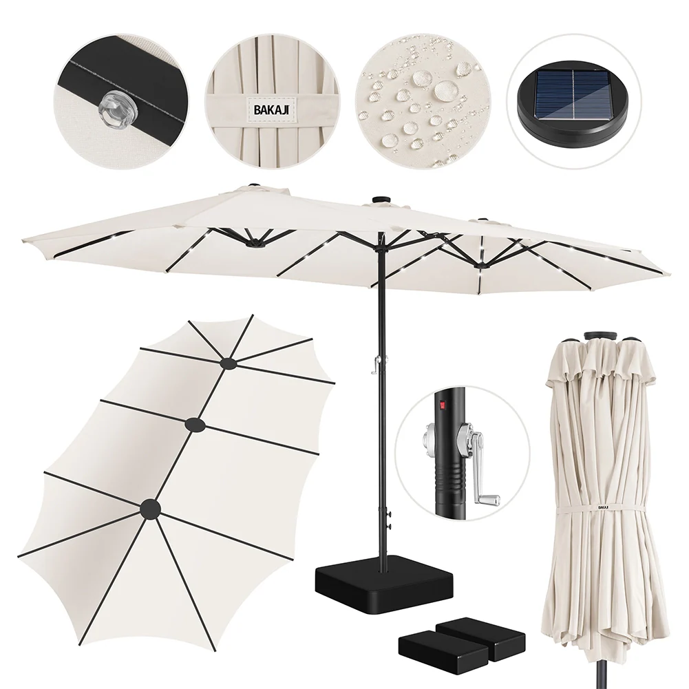 Ombrellone Doppio 4.6 Metri con Base e Luci da Giardino Rivestimento Anti UV - Image 6