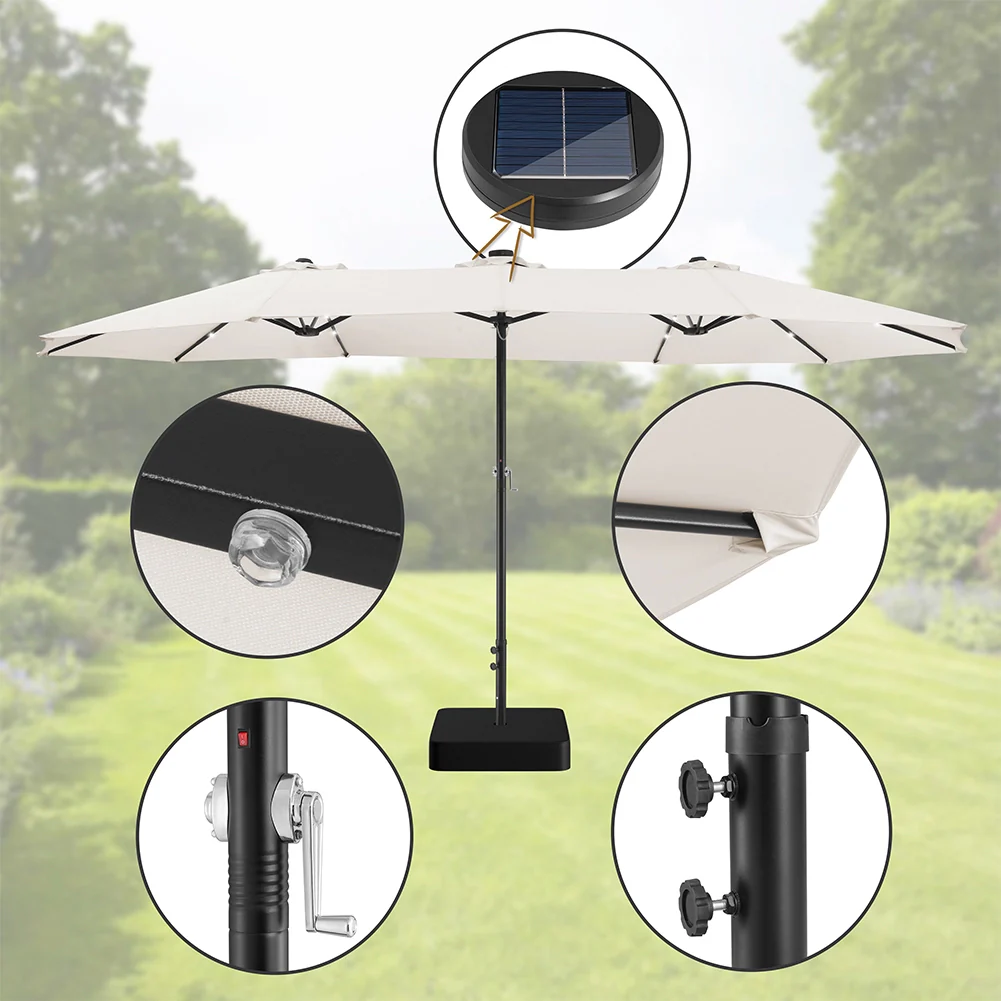 Ombrellone Doppio 4.6 Metri con Base e Luci da Giardino Rivestimento Anti UV - Image 8