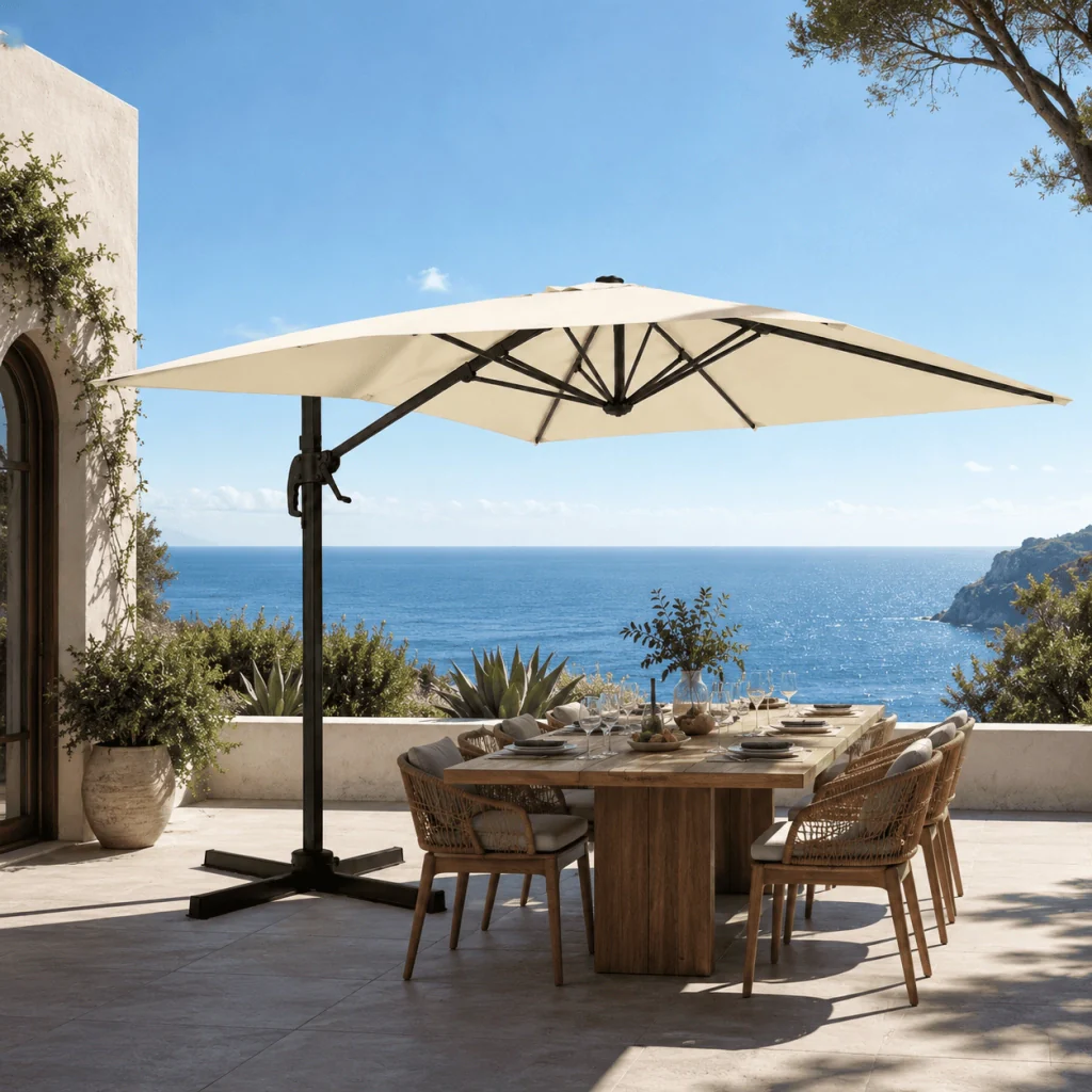 Ombrellone Girevole 360° Rotante Decentrato Rettangolare 4X3 M Con Struttura In Alluminio E Braccio In Acciaio Base A Croce Custodia Inclusa Per Giardino Terrazza Patio Piscina Ecrù - Image 3