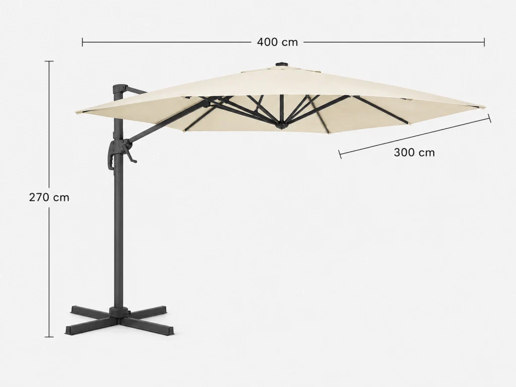 Ombrellone Girevole 360° Rotante Decentrato Rettangolare 4X3 M Con Struttura In Alluminio E Braccio In Acciaio Base A Croce Custodia Inclusa Per Giardino Terrazza Patio Piscina Ecrù - Image 4