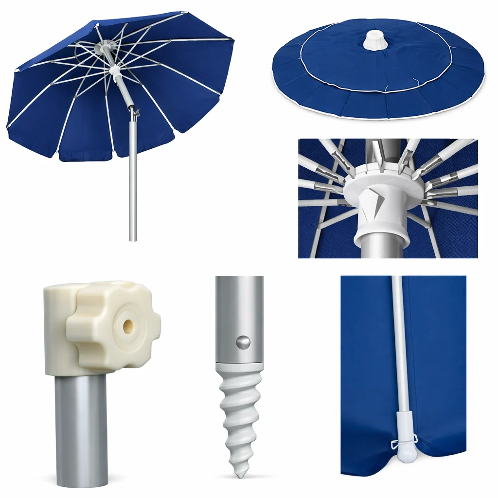Ombrellone Mare Spiaggia 240 cm Antivento Alluminio UV50+ Inclinabile con Custodia e Trivella - Image 6