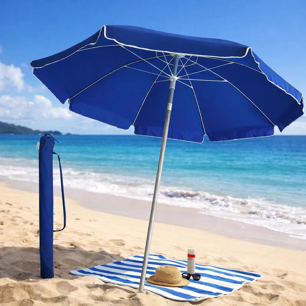 Ombrellone Mare Spiaggia 240 cm Antivento Alluminio UV50+ Inclinabile con Custodia e Trivella - Image 8