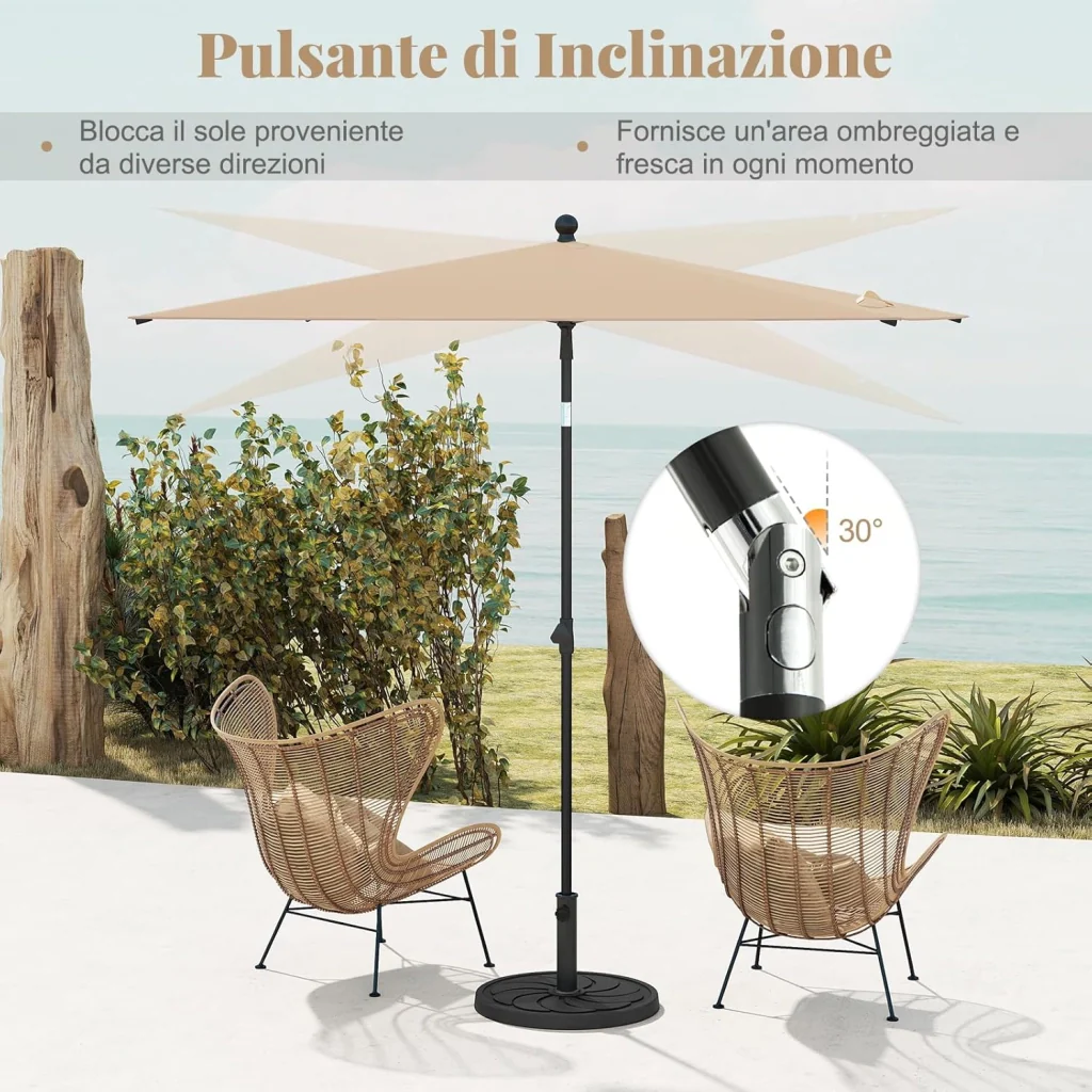 Ombrellone per Patio 213 X 140 cm, Ombrellone Rettangolare da Esterno con Inclinazione Regolabile, Borsa di Trasporto, Parasole Pieghevole per Veranda, Giardino, Piscina, Spiaggia (Beige) - Image 4