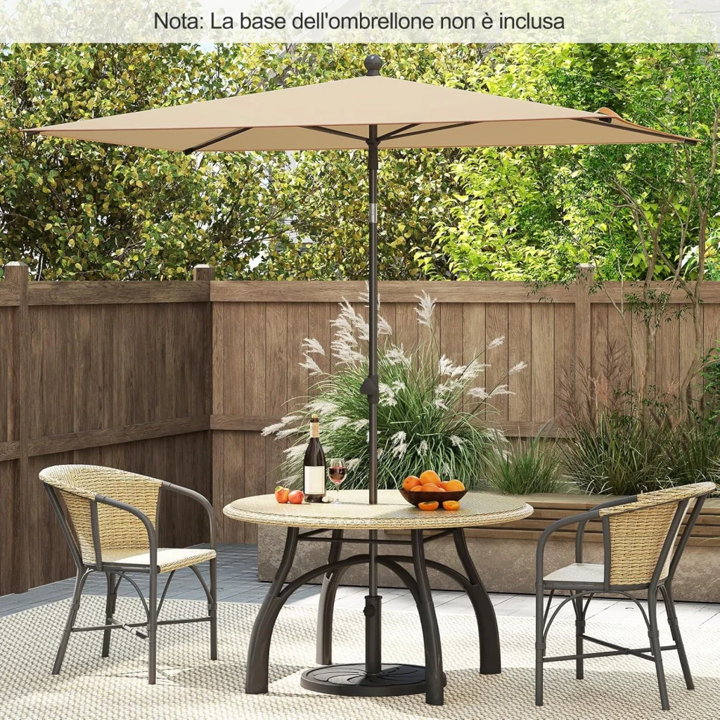 Ombrellone per Patio 213 X 140 cm, Ombrellone Rettangolare da Esterno con Inclinazione Regolabile, Borsa di Trasporto, Parasole Pieghevole per Veranda, Giardino, Piscina, Spiaggia (Beige) - Image 8