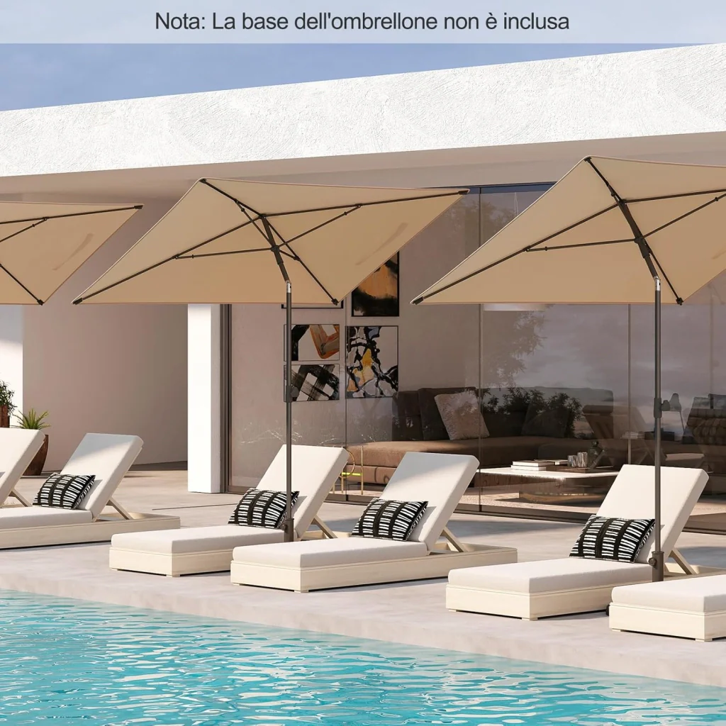 Ombrellone per Patio 213 X 140 cm, Ombrellone Rettangolare da Esterno con Inclinazione Regolabile, Borsa di Trasporto, Parasole Pieghevole per Veranda, Giardino, Piscina, Spiaggia (Beige) - Image 9