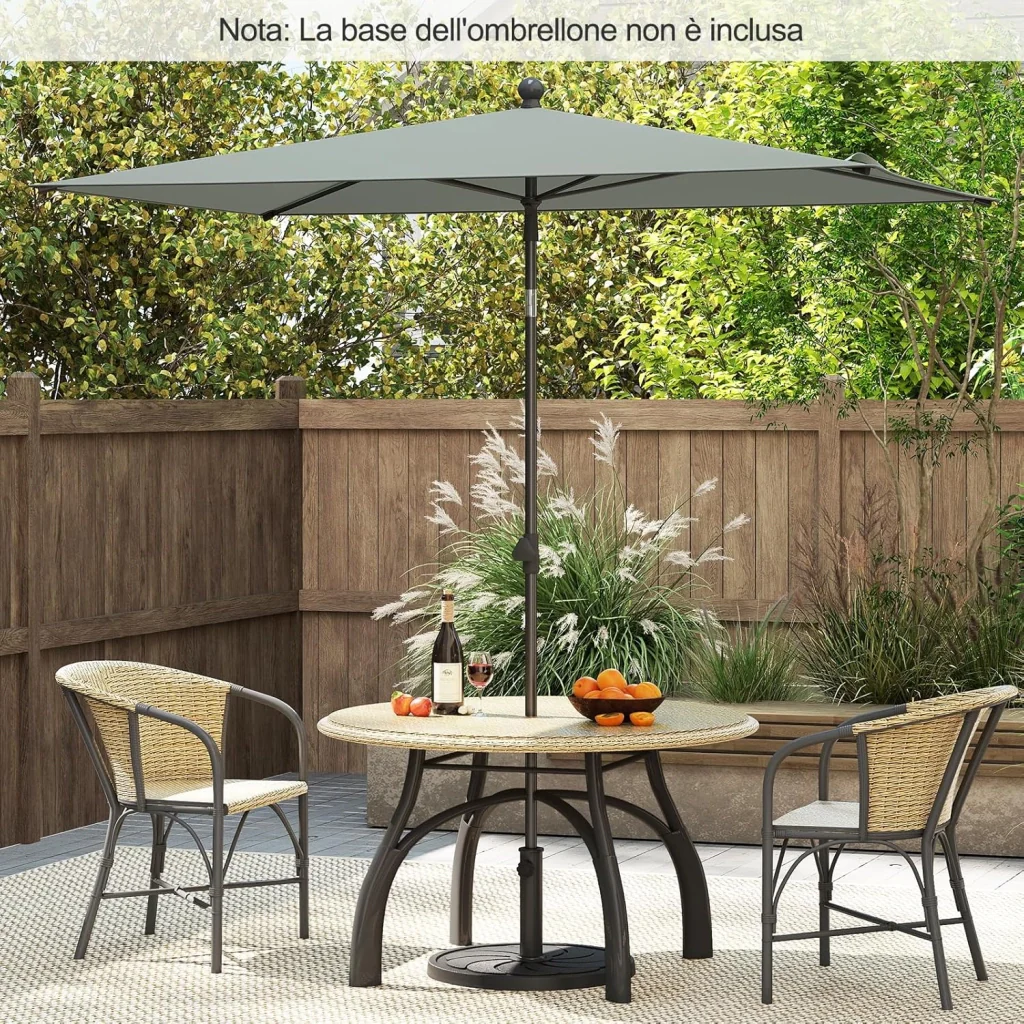 Ombrellone per Patio 213 X 140 cm, Ombrellone Rettangolare da Esterno con Inclinazione Regolabile, Borsa di Trasporto, Parasole Pieghevole per Veranda, Giardino, Piscina, Spiaggia (Grigio) - Image 8