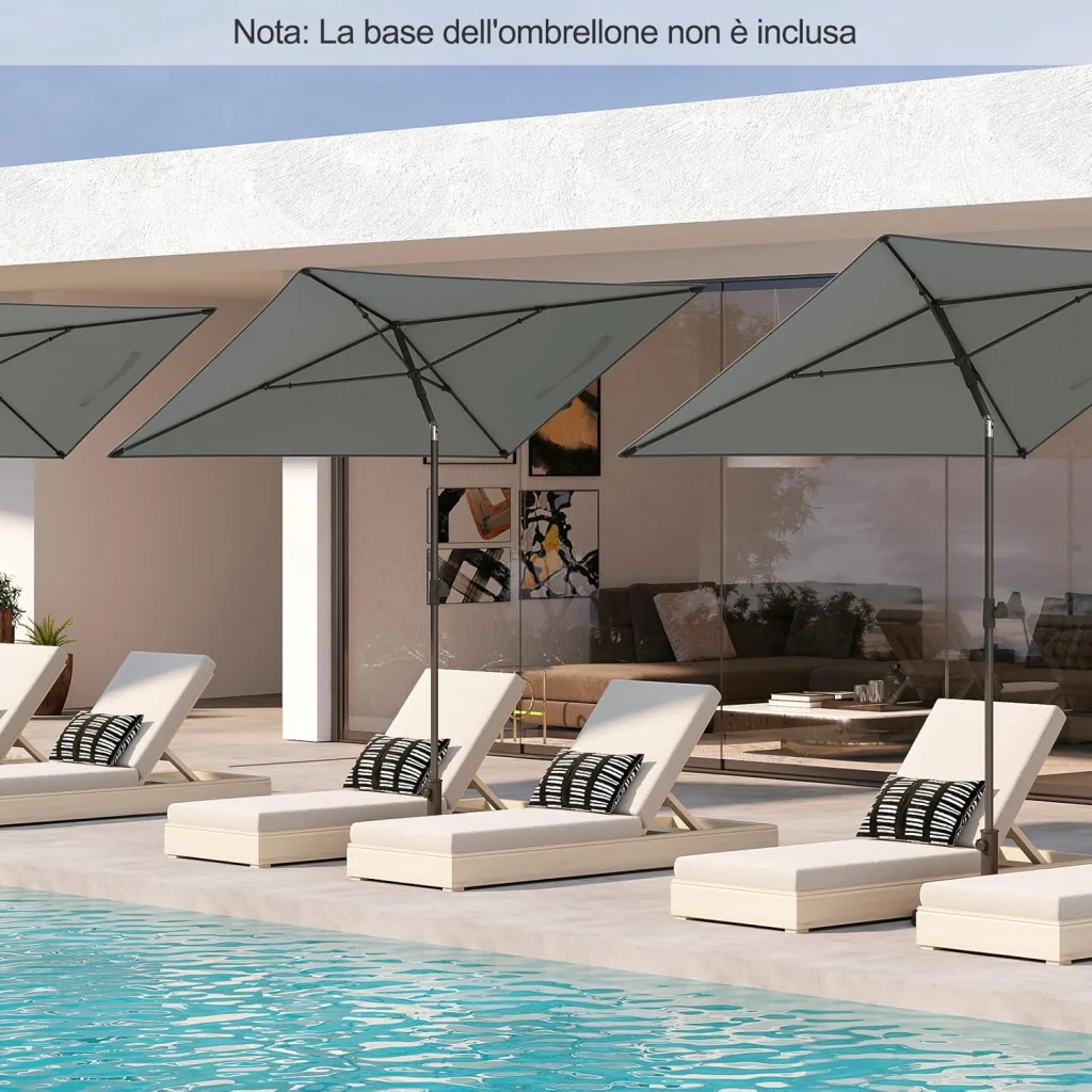 Ombrellone per Patio 213 X 140 cm, Ombrellone Rettangolare da Esterno con Inclinazione Regolabile, Borsa di Trasporto, Parasole Pieghevole per Veranda, Giardino, Piscina, Spiaggia (Grigio) - Image 9