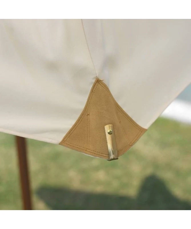 Ombrellone rettangolare MOIA 3x4m in poliestere ecrù con volante, antivento e fusto in legno teak - Image 3