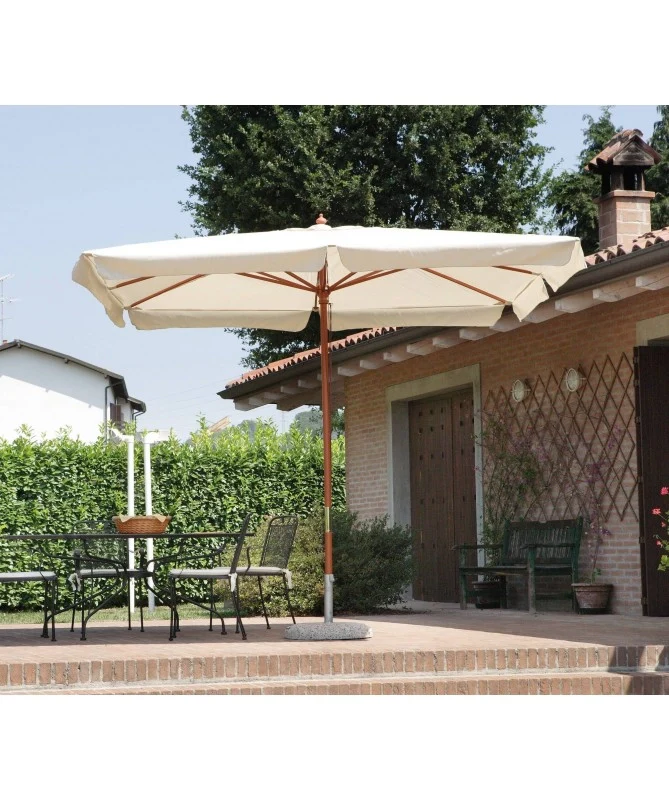 Ombrellone rettangolare MOIA 3x4m in poliestere ecrù con volante, antivento e fusto in legno teak - Image 4