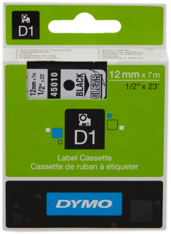 DYMO D1 etichette originali / stampa nera su trasparente / 12 mm x 7 m / etichette autoadesive per etichettatrice LabelManager / 1 Pezzo