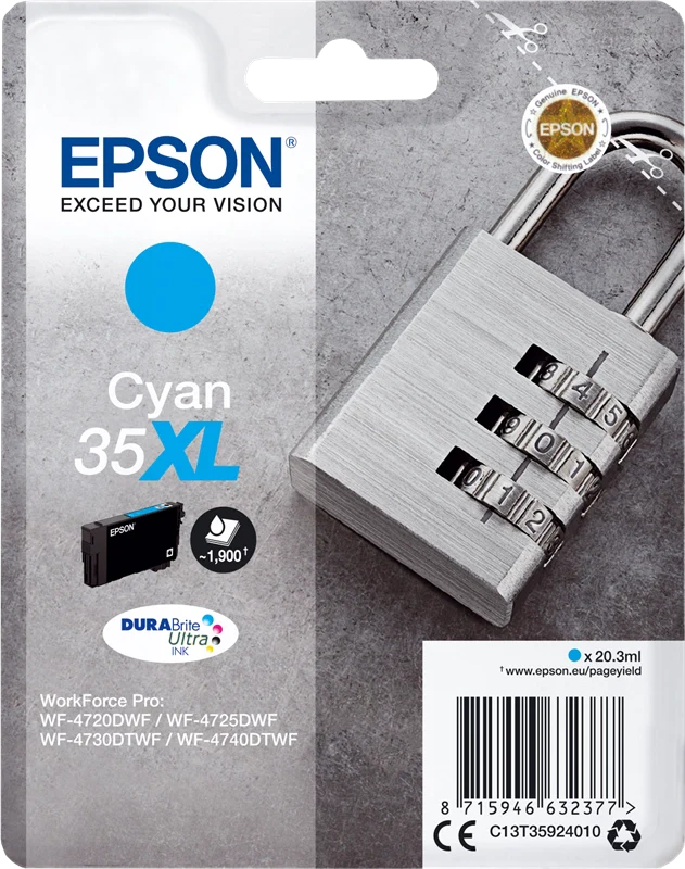 Epson Padlock Singlepack Cyan 35XL DURABrite Ultra Ink