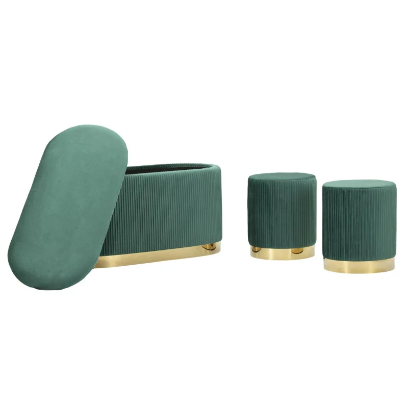 Panca Con Contenitore E Sgabelli Shopy Verde Set 3 Pz cm 80x37x42-29x35 - Image 6