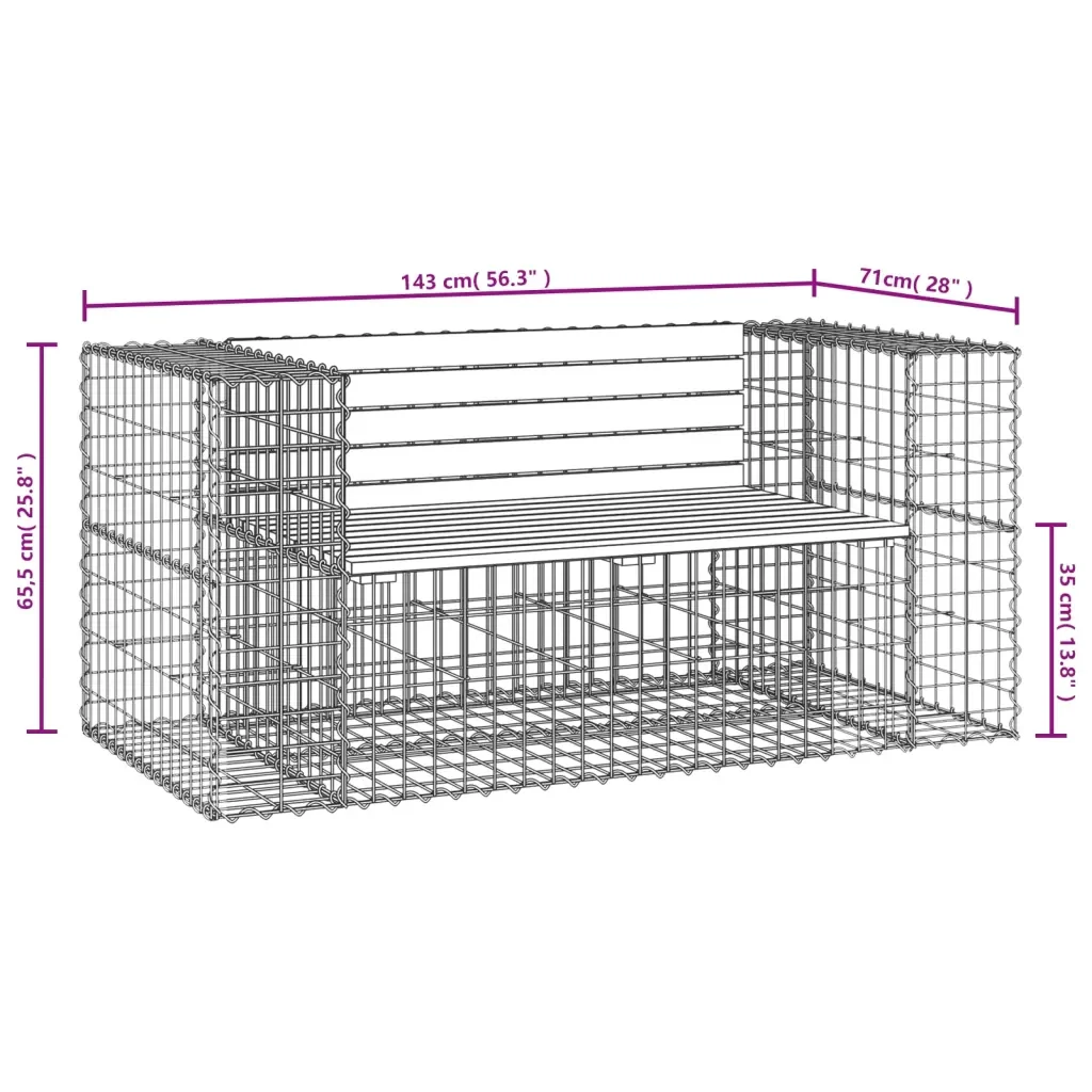 Panca da Giardino Design Gabbione 143x71x65,5cm Pino Impregnato 834379 - Image 8
