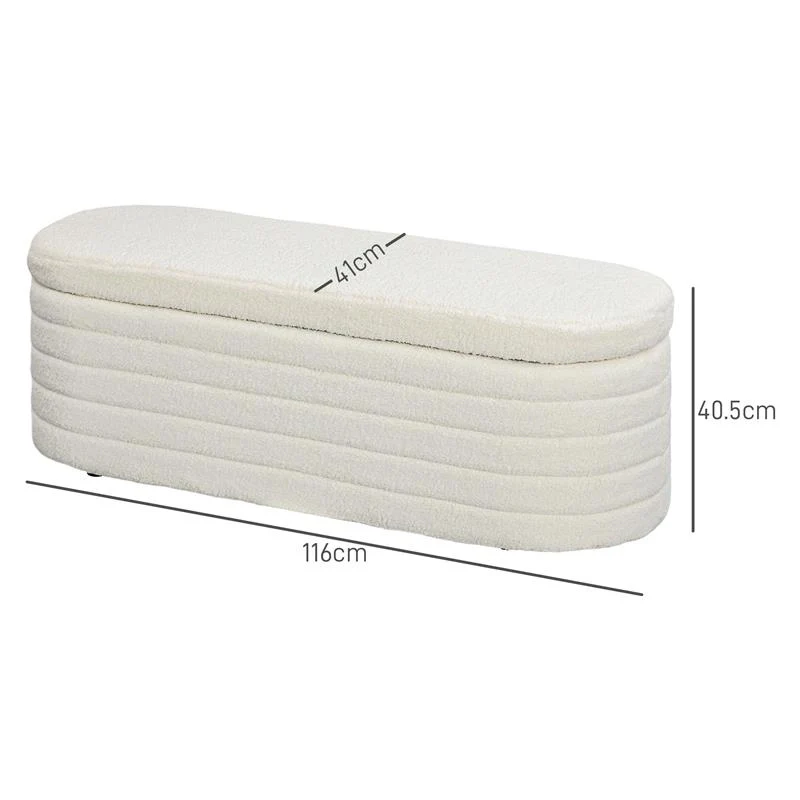 PANCA FONDO LETTO IN TESSUTO TEDDY CON VANO CONTENITORE PER INGRESSO E CAMERA, 116X41X40.5CM, CREMA - Image 3