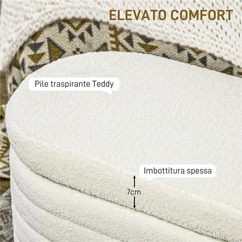 PANCA FONDO LETTO IN TESSUTO TEDDY CON VANO CONTENITORE PER INGRESSO E CAMERA, 116X41X40.5CM, CREMA - Image 8
