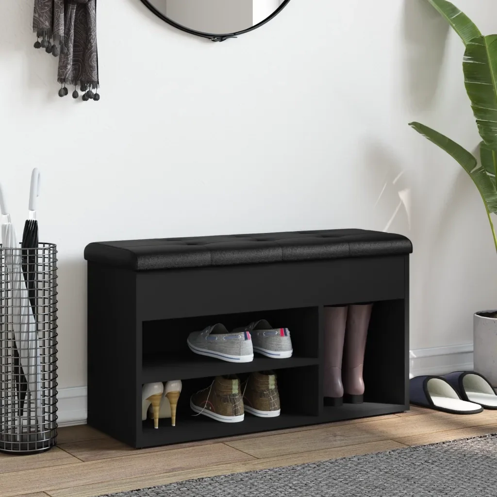vidaXL Panca Porta Scarpe Nera 82x32x45,5 cm in Legno Multistrato - Image 3