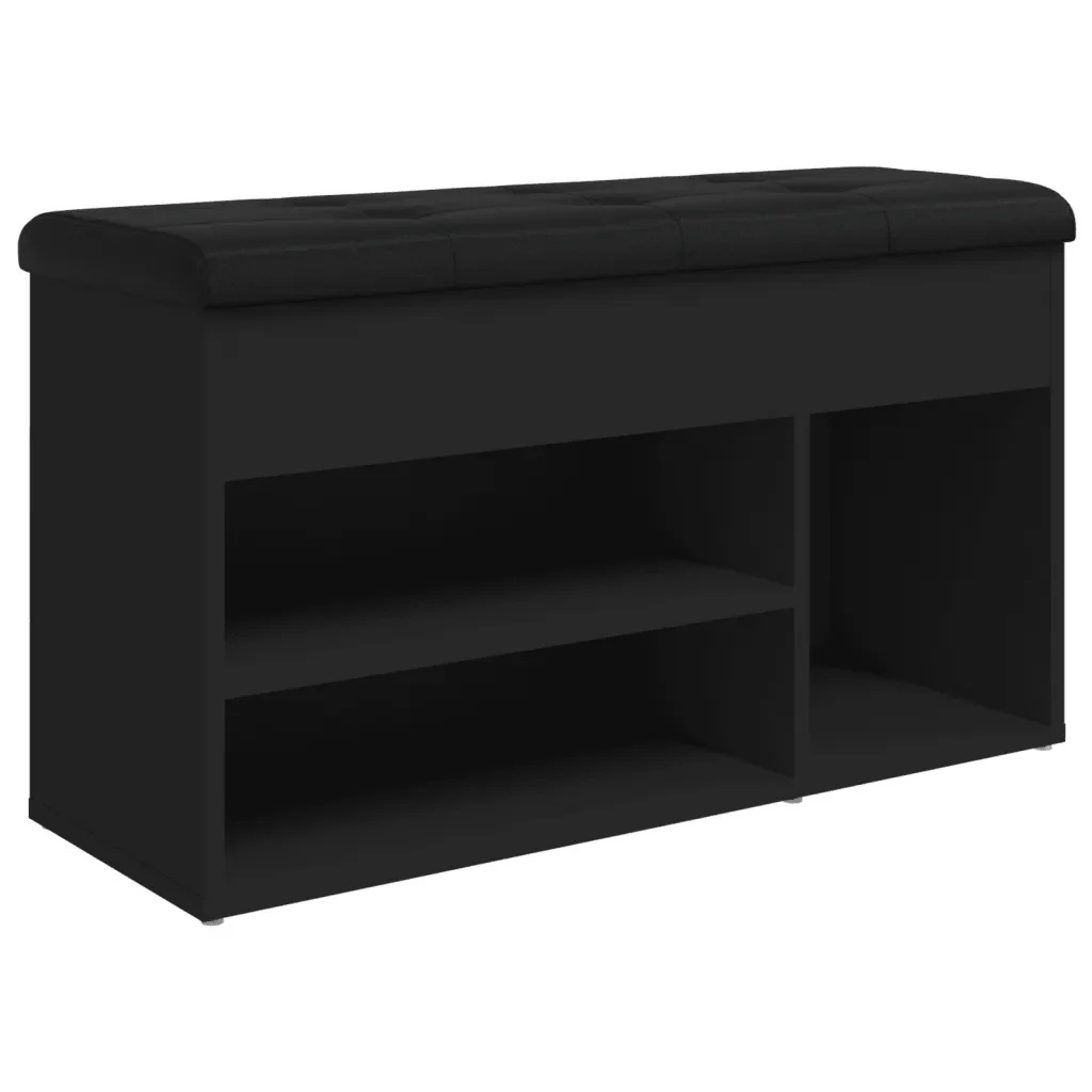 Panca Porta Scarpe Nera 82x32x45,5 cm in Legno Multistrato 835027 - Image 2