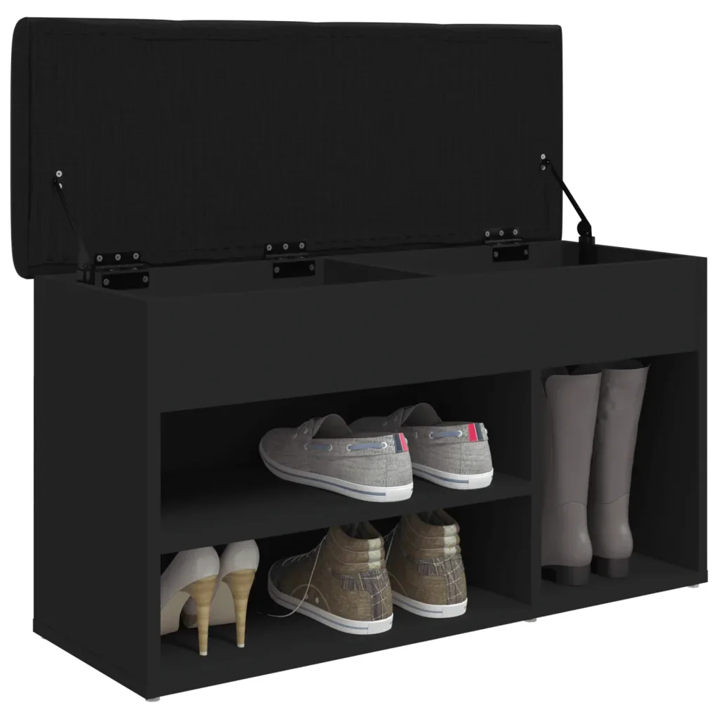 Panca Porta Scarpe Nera 82x32x45,5 cm in Legno Multistrato 835027 - Image 4