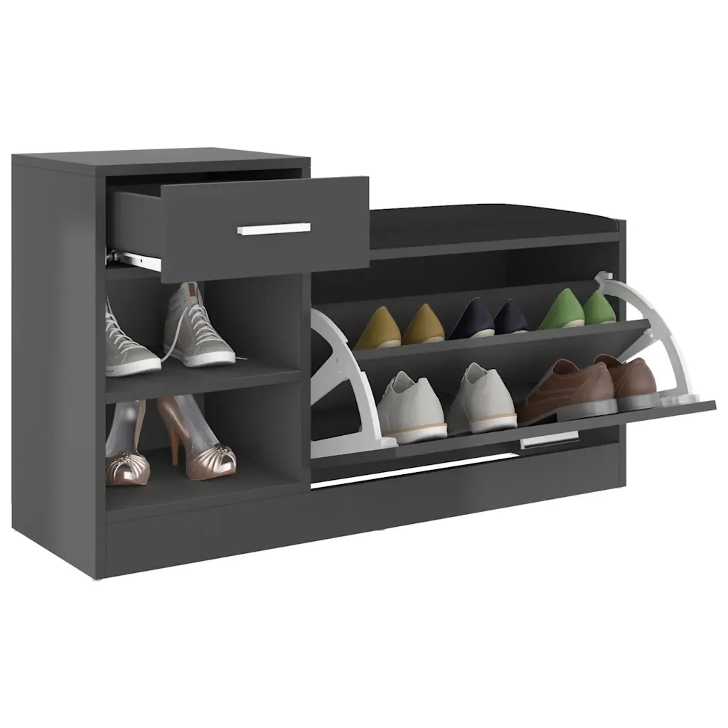 Panca Porta Scarpe Grigia 94,5x31x57 cm in Legno Multistrato 326743 - Image 5