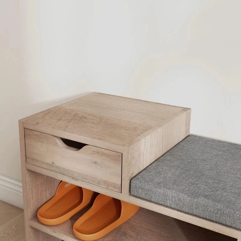 PANCA SCARPIERA MODERNA CON 3 RIPIANI APERTI E CASSETTI, IN LEGNO, POLIESTERE E SPUGNA, 76.5X30X52 CM, GRIGIO - Image 3