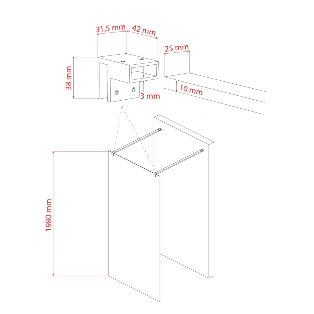 Parete doccia 75 CM in vetro trasparente 8mm mod. Walk in Free H198 - Image 4