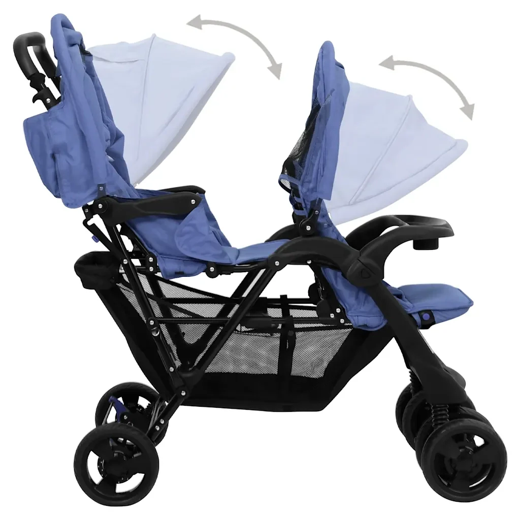 Passeggino Gemellare a Tandem Blu Marino in Acciaio 10350 - Image 6