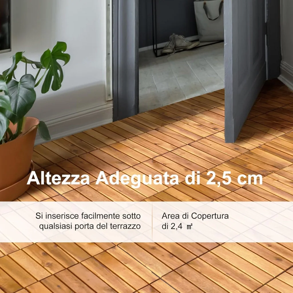 Pavimento Esterno in Legno di Acacia, 27 Piastrelle 30 x 30 cm, Senza Attrezzi, Superficie 2,43 ㎡, Mattonelle in legno per Interno Esterno Balcone Soggiorno (Stile 2) - Image 4
