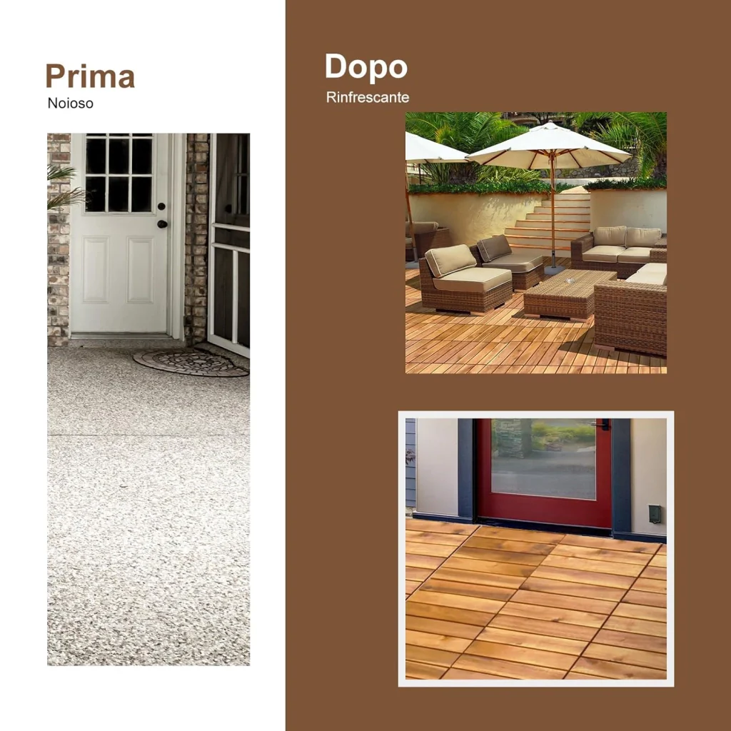 Pavimento Esterno in Legno di Acacia, 27 Piastrelle 30 x 30 cm, Senza Attrezzi, Superficie 2,43 ㎡, Mattonelle in legno per Interno Esterno Balcone Soggiorno (Stile 2) - Image 7