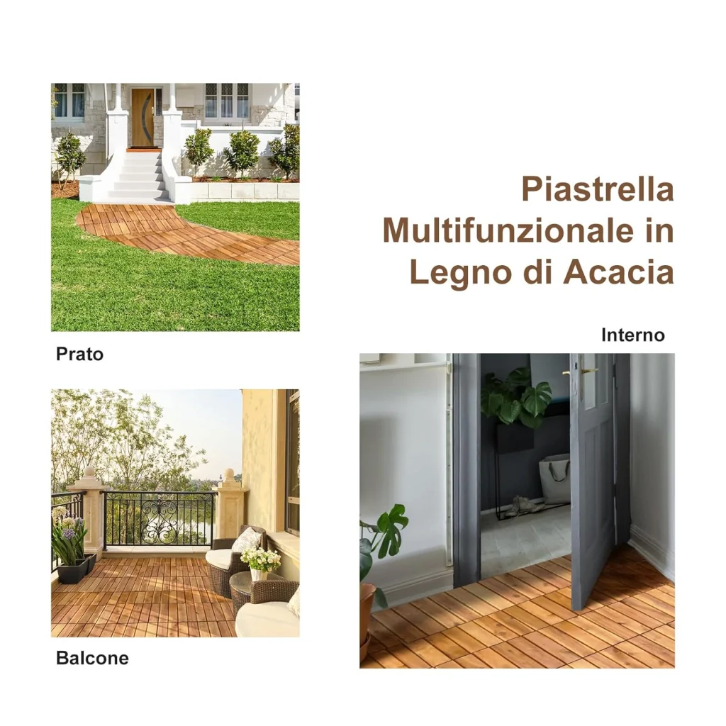 Pavimento Esterno in Legno di Acacia, 27 Piastrelle 30 x 30 cm, Senza Attrezzi, Superficie 2,43 ㎡, Mattonelle in legno per Interno Esterno Balcone Soggiorno (Stile 2) - Image 8