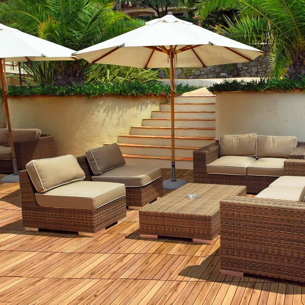 Pavimento Esterno in Legno di Acacia, 27 Piastrelle 30 x 30 cm, Senza Attrezzi, Superficie 2,43 ㎡, Mattonelle in legno per Interno Esterno Balcone Soggiorno (Stile 2) - Image 9