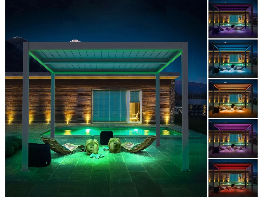 Pergola bioclimatica motorizzata a led "Windsor" in alluminio 3 x 4 - Grigio - Image 3