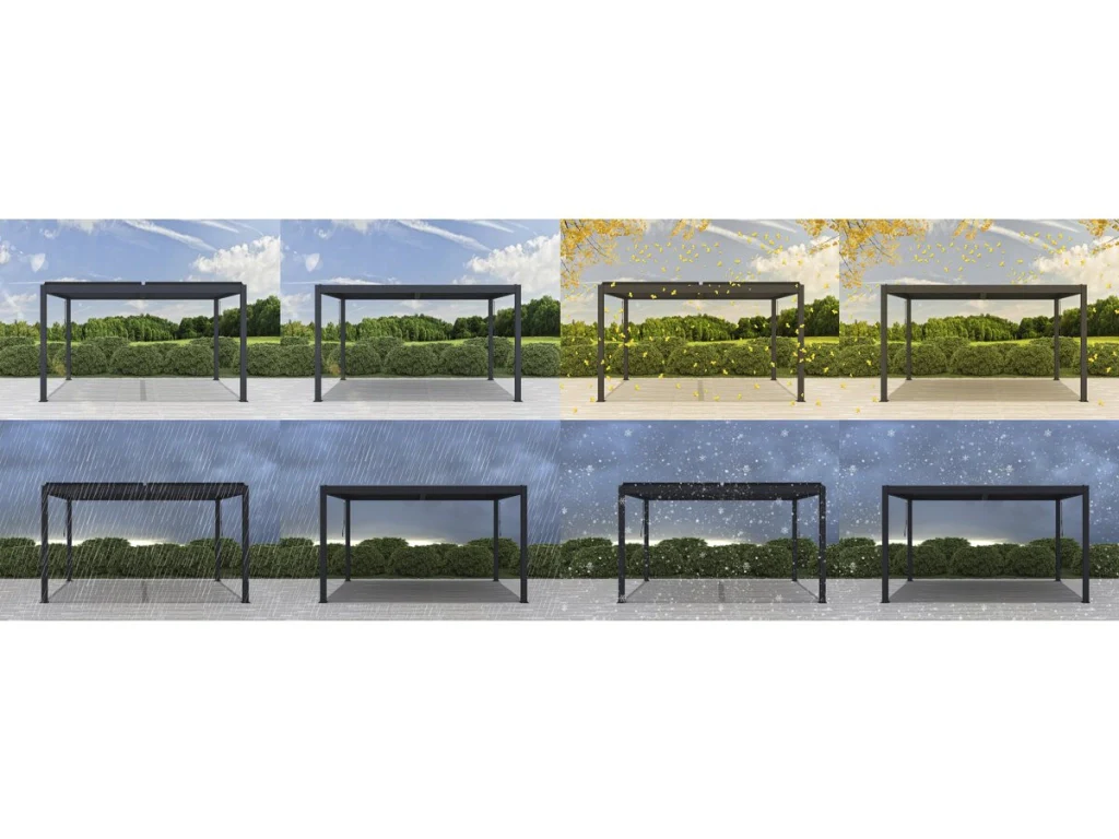 Pergola bioclimatica motorizzata a led "Windsor" in alluminio 3 x 4 - Grigio - Image 5