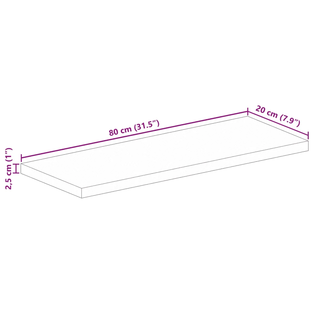Piano per Tavolo 80x20x2,5cm Rettangolare Legno Massello Mango 371554 - Image 8