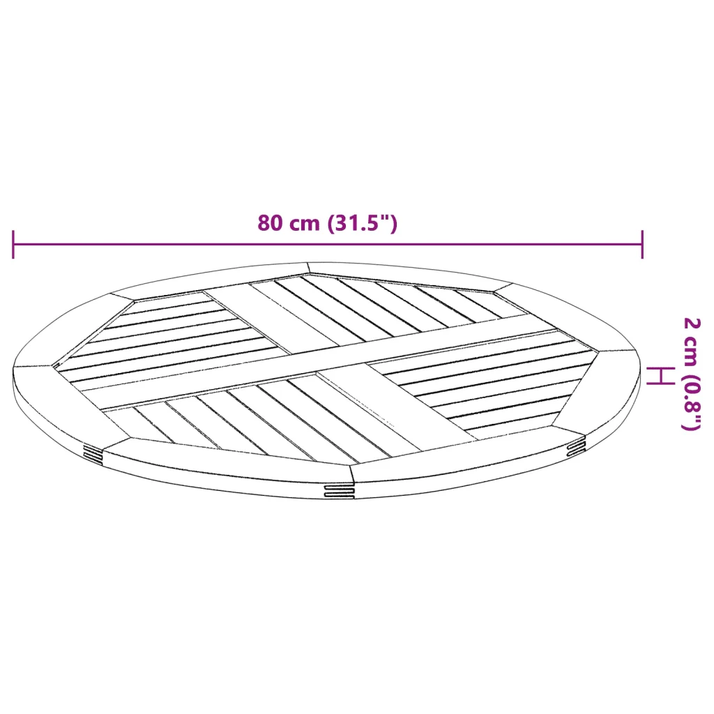 Piano per Tavolo Ø80x2,2 cm Rotondo in Legno Massello di Acacia 4004250 - Image 7