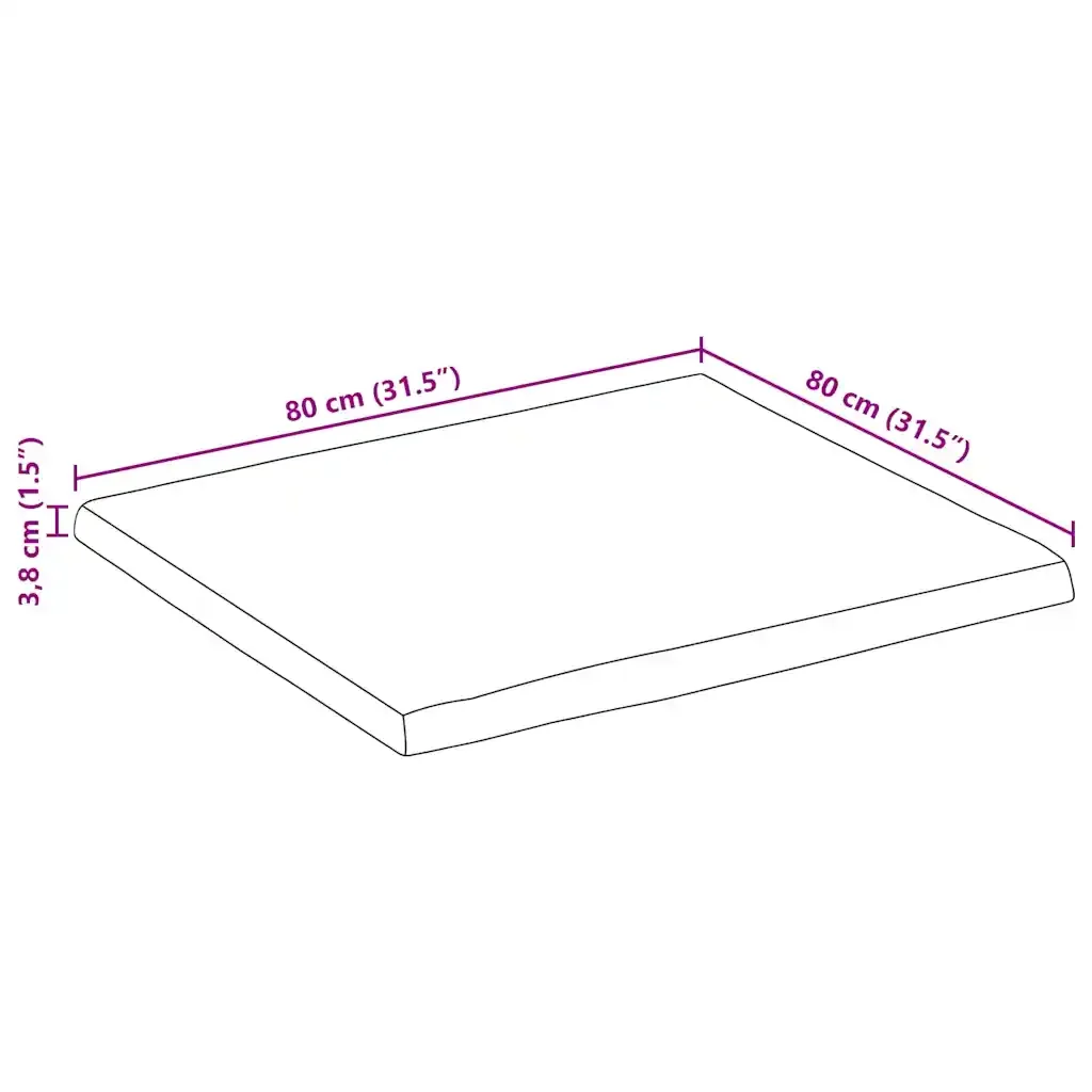 Piano Tavolo 80x80x3,8 cm Bordi Vivi in Legno Massello Mango 370794 - Image 8