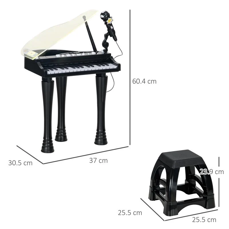 PIANOFORTE PER BAMBINI A 32 TASTI CON SGABELLO, MICROFONO, MUSICHE, LUCI E GAMBE RIMOVIBILI, NERO - Image 4