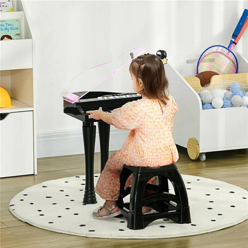 PIANOFORTE PER BAMBINI A 32 TASTI CON SGABELLO, MICROFONO, MUSICHE, LUCI E GAMBE RIMOVIBILI, NERO - Image 5