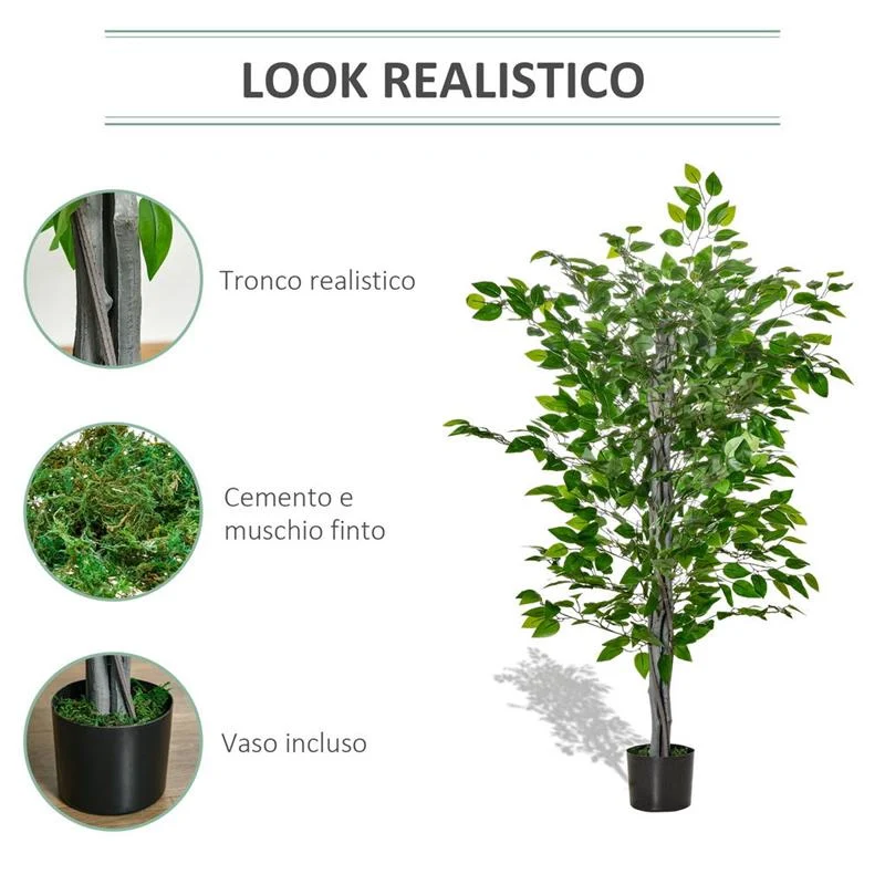 PIANTA ARTIFICIALE DI FICUS ALTA 135CM CON VASO IN COLORE VERDE - Image 10